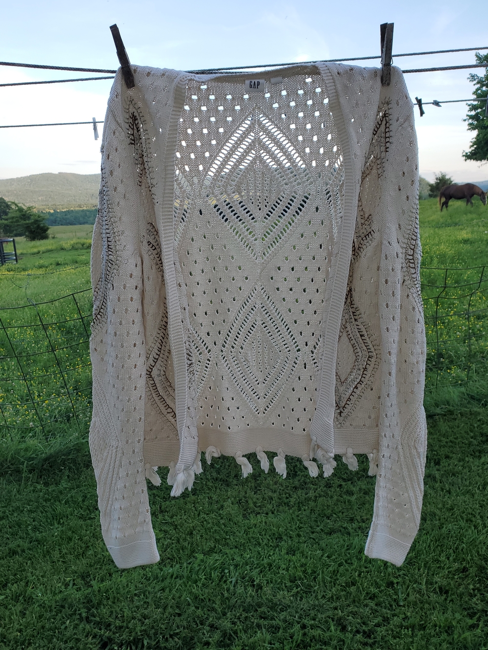 GAP Cream Open-Knit Fringed Cardigan